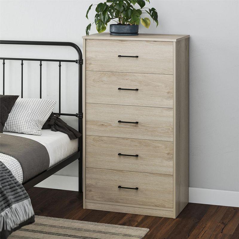Ameriwood Home BrEZ Build Collection Pearce Tall 5 Drawer Dresser, Light Oak