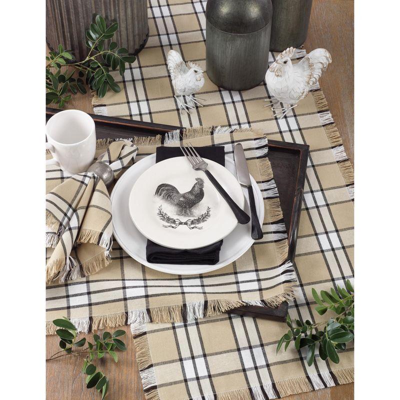 Khaki Plaid Cotton Table Runner with Fringe, 16" x 72"