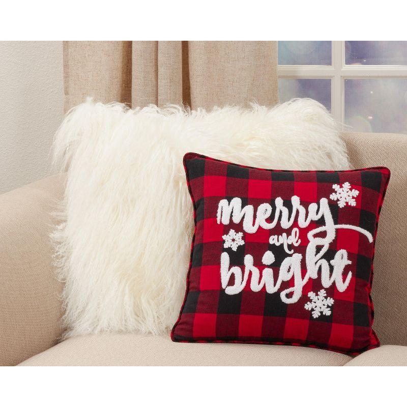 Saro Lifestyle Buffalo Plaid Merry and Bright Throw Pillow With Poly Filling, 16", Red