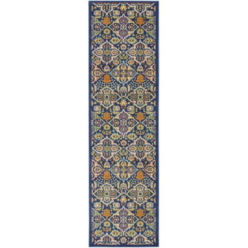 Navy Multicolor Floral Synthetic Runner Rug