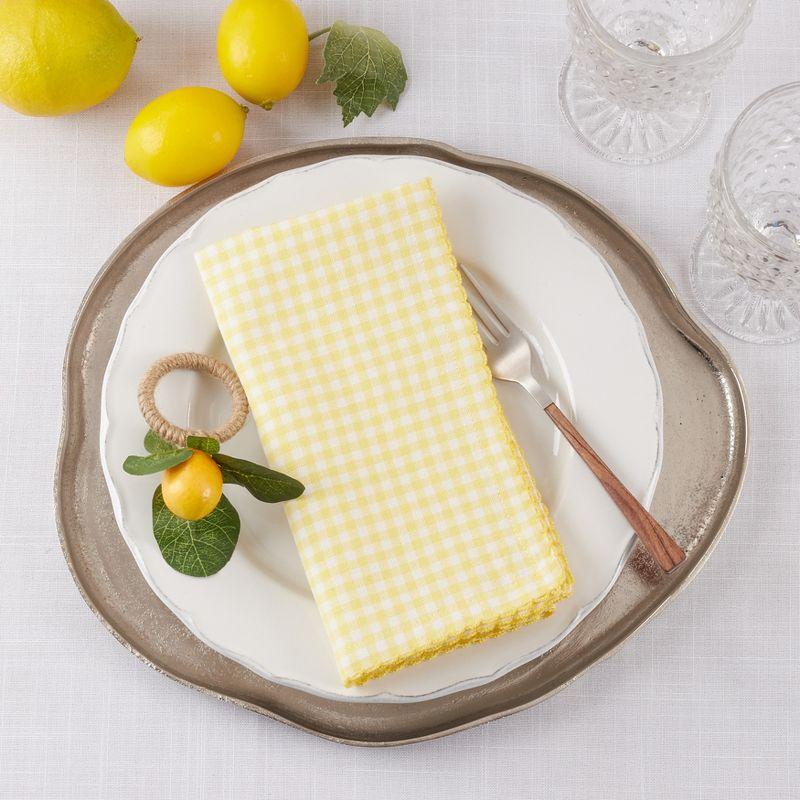 Saro Lifestyle Table Napkins With Gingham Design, Yellow, (Set of 4 pcs)