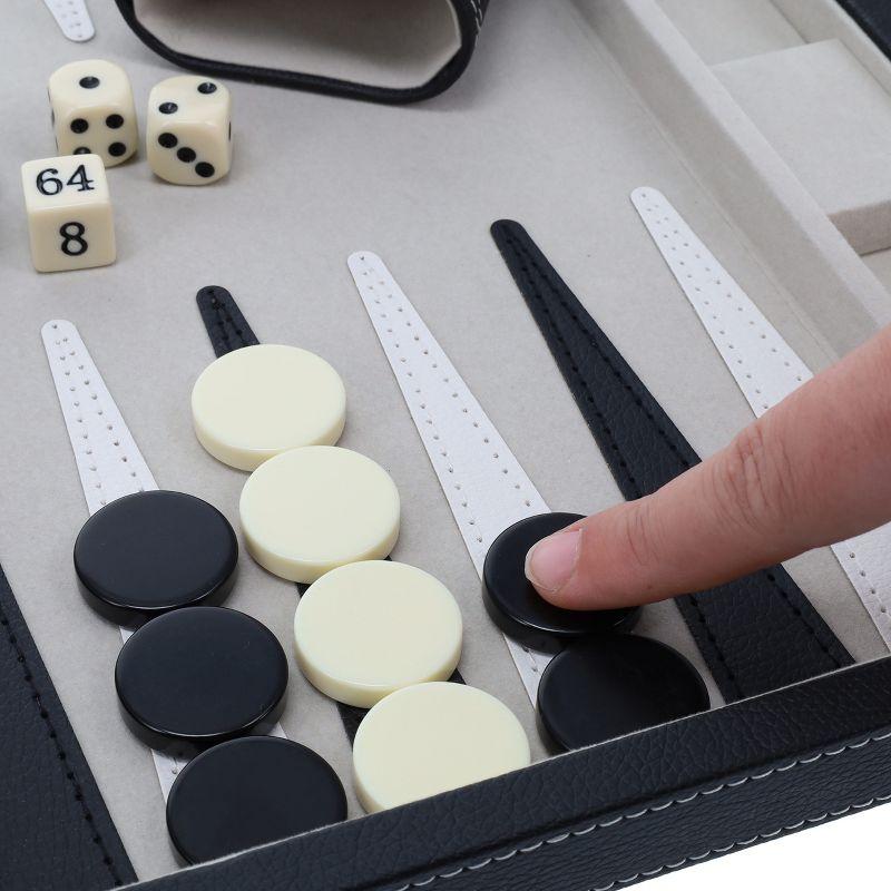 WE Games Elegant Black Leatherette Backgammon Set, 14.75 x 9.75 in. closed