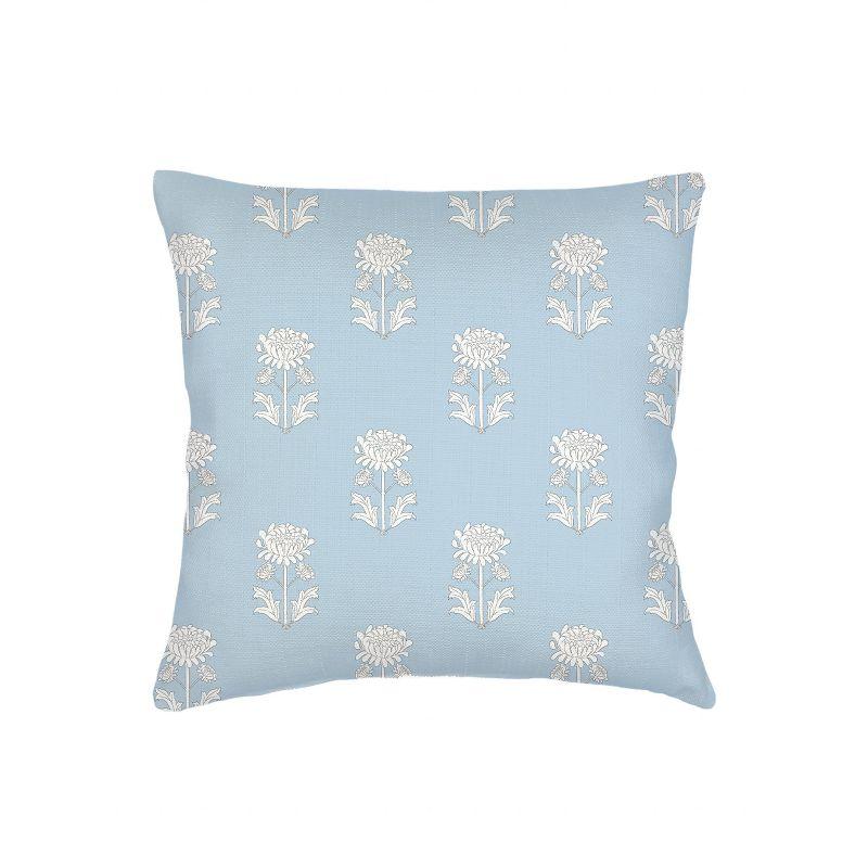 Blue Floral Block Print Linen Euro Pillow 26x26