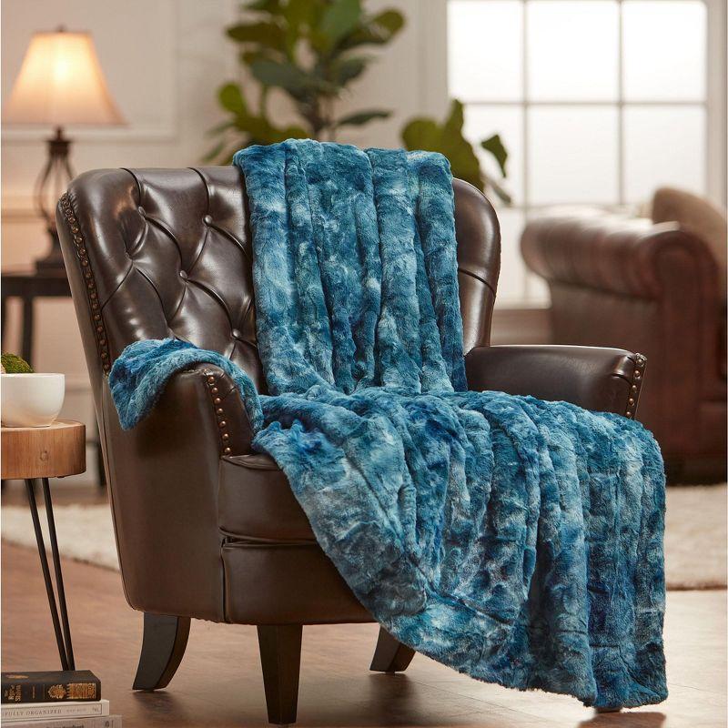 Elegant Minky Blue Faux Fur & Sherpa Reversible Throw Blanket 50" x 65"