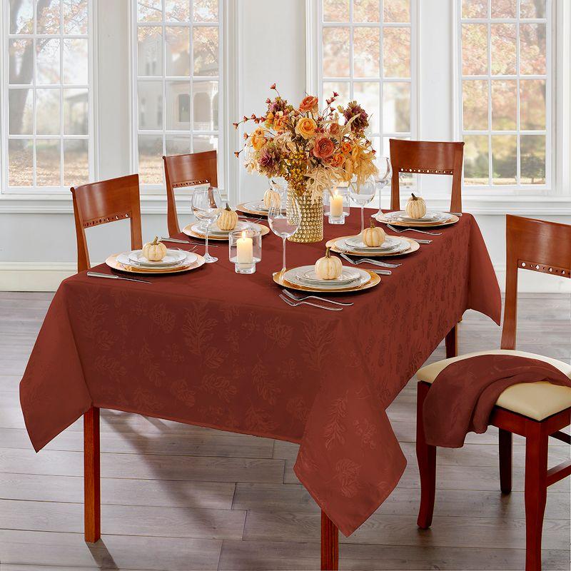 Elegant Woven Leaves Jacquard Damask Napkin, Set of 8 - 17" x 17" - Spice Red - Elrene Home Fashions