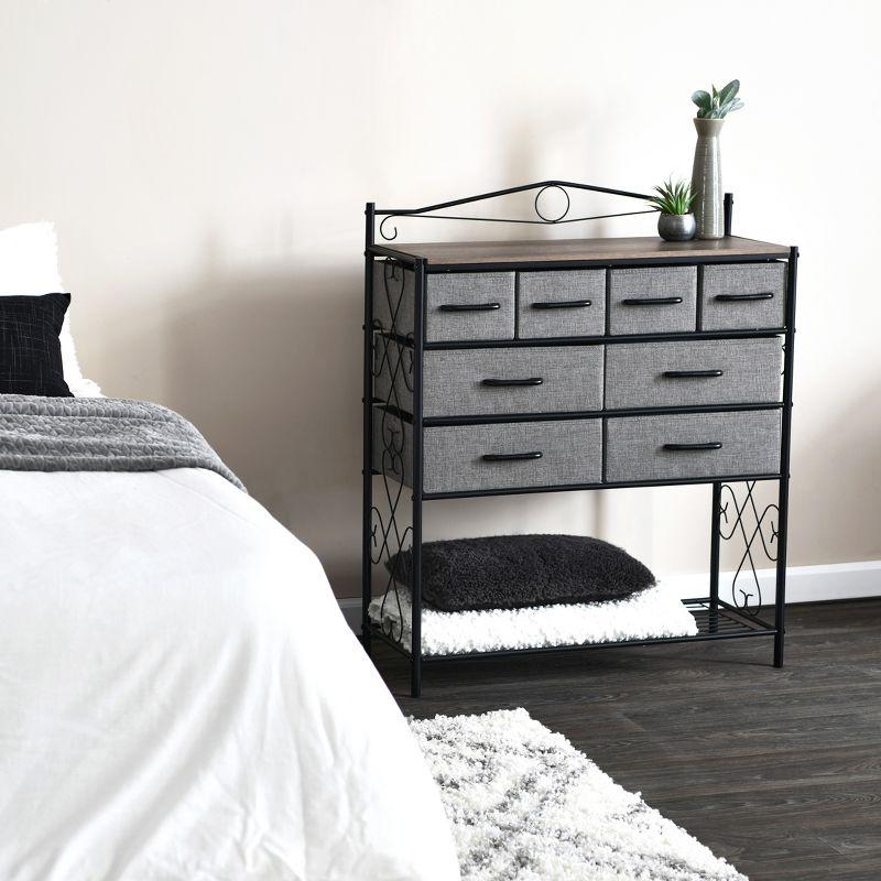 Victorian Style 8-Drawer and Bottom Shoe Shelf Storage Organizer Unit, Black and Ashwood Color