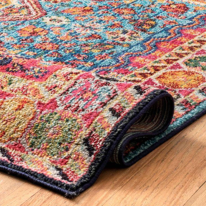 nuLOOM 4'x6' Vintage Erline Area Rug Blue/Red: Medallion Pattern, Low Pile, Polypropylene, Living Room Decor