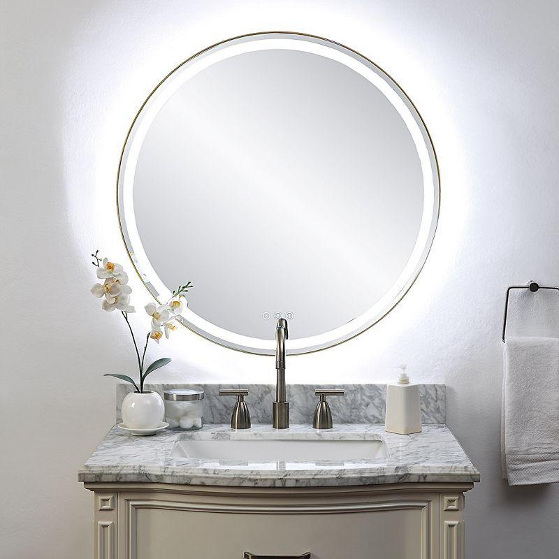 32-Inch Brass Round LED Vanity Mirror