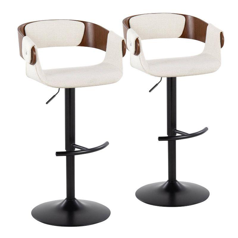 Set of 2 Elisa Adjustable Barstools Walnut/Cream - LumiSource: Mid-Century Modern, Swivel, Footrest, Metal Frame