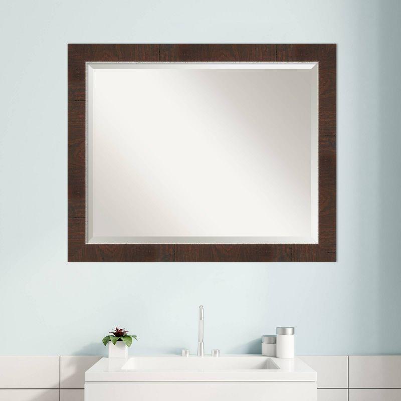 Wildwood Brown and Crosshatch Silver Rectangular Bathroom Vanity Mirror