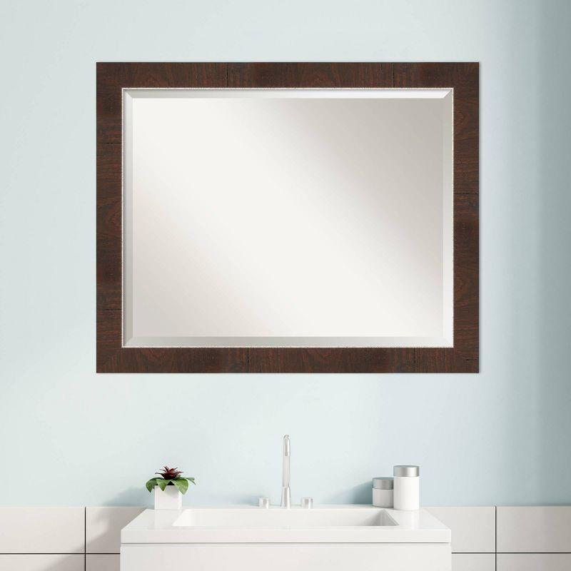 Amanti Art 32" x 26" Wildwood Framed Bathroom Vanity Wall Mirror Brown: Modern Rectangle, Beveled, Wall Mount, Polystyrene Frame