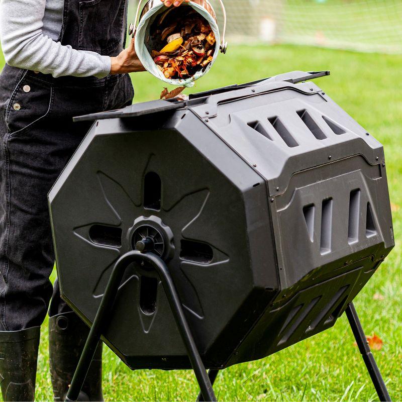 Pure Garden Compost Tumbler - 43Gal Compost Bin with Dual Chambers, 360-Degree Rotating Design, and Garden Gloves Included - Homesteading Supplies