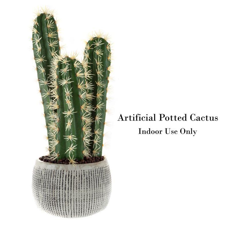 Potted Cactus Fake Plant - 22-inch Artificial Hedge Cactus Succulent in Clay Fiber Pot with Realistic Spikes for Home or Office Decor by Pure Garden