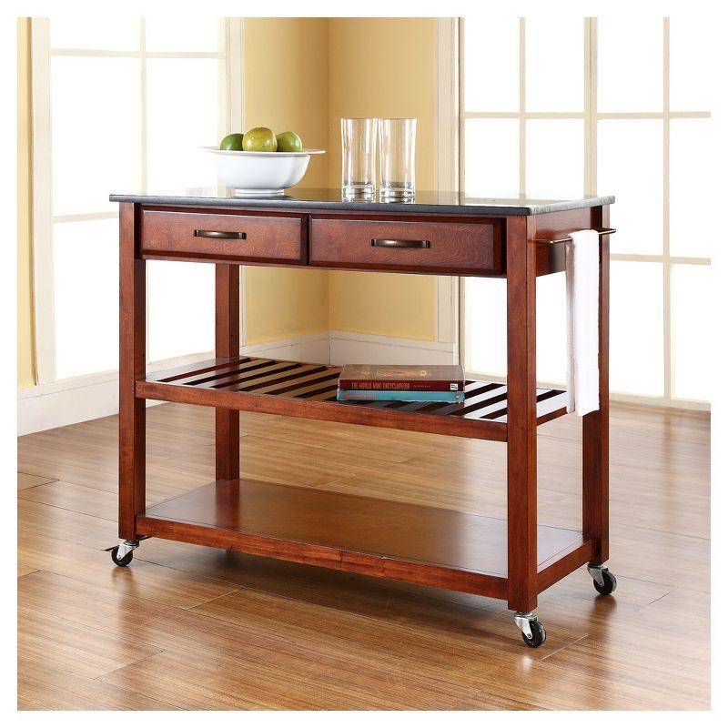 Cherry Wood Kitchen Cart with Black Granite Top and Wine Rack