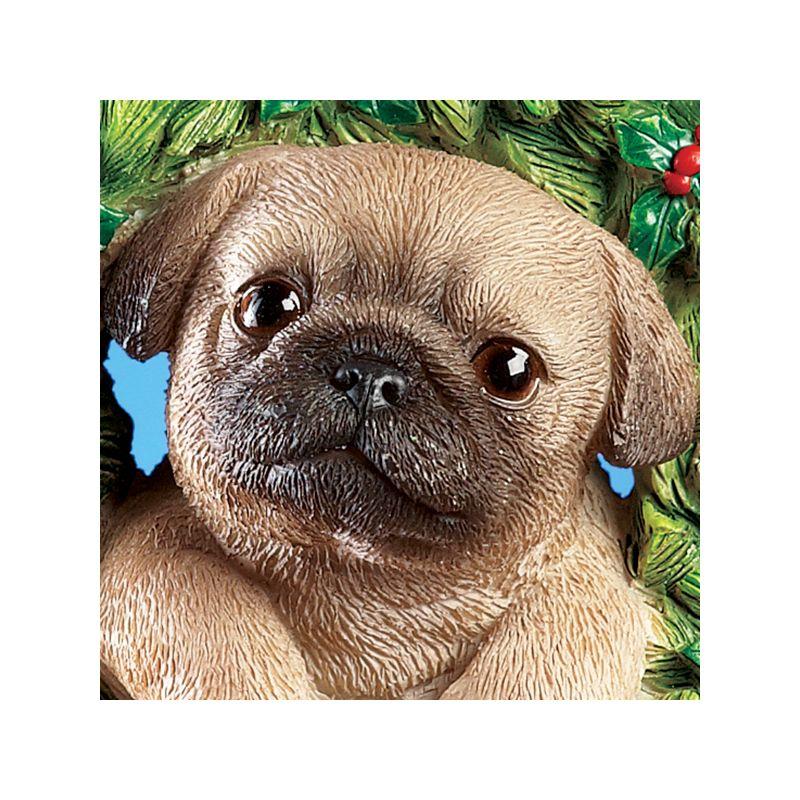Collections Etc Hand Painted Pet-In-Wreath Hanging Christmas Tree Ornament Pug