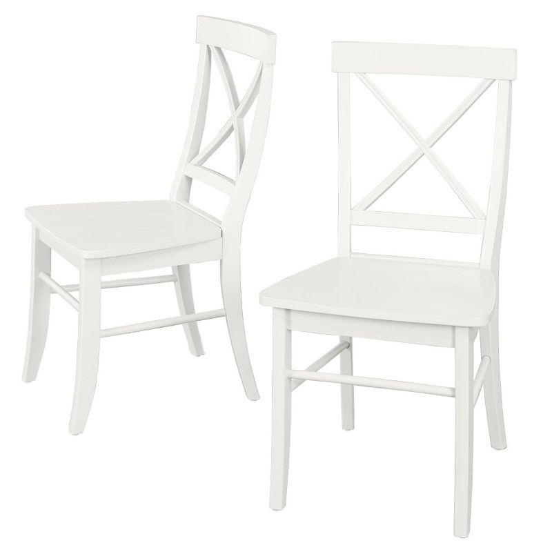 High Cross-Back Wooden Side Chair in White, Set of 2