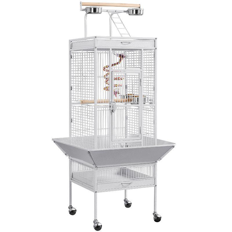 Yaheetech 61.5'' Play Top Parrot Cage Rolling Metal Bird Cage White