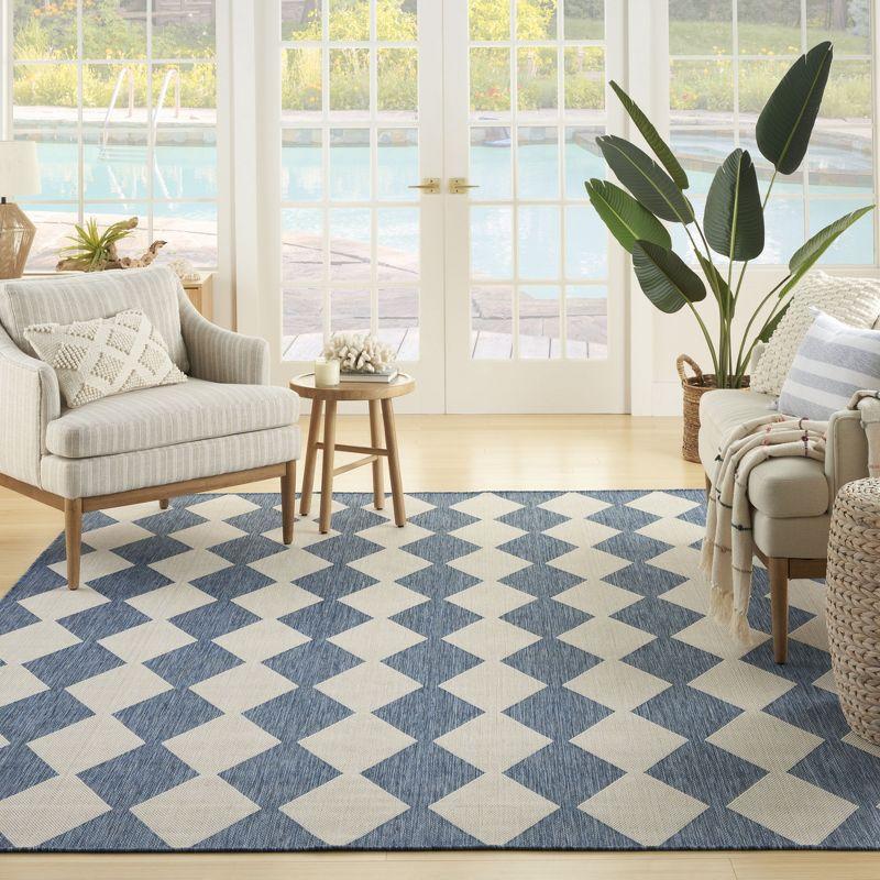 Nourison Positano Retro Diamond Flatweave Indoor Outdoor Low Pile Area Rug Navy Blue 6' x 9'