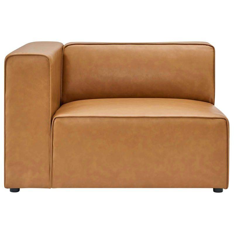 Modway 2pc Mingle Vegan Leather Sectional Sofa Loveseat Tan: Modern Upholstered Modular Couch, Wood Frame
