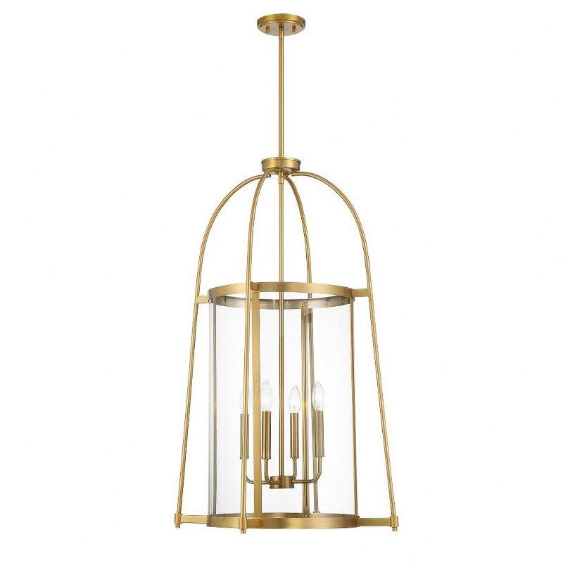 Rosedale Warm Brass 4-Light Pendant with Clear Glass Shade