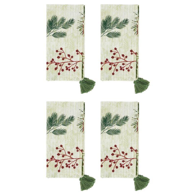 Saro Lifestyle Pine needle and Red Berry Design Holiday Table Napkins (Set of 4)