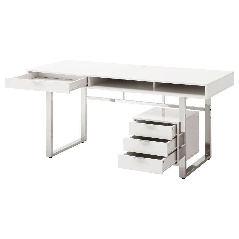 Contemporary White High Gloss Home Office Desk with 4 Drawers