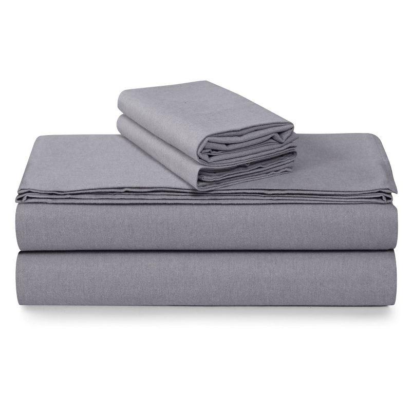 Heather Grey King Cotton Flannel Deep Pocket Sheet Set