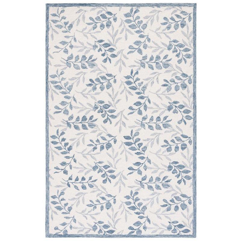 Ivory and Gray Hand-Tufted Wool Floral Square Rug