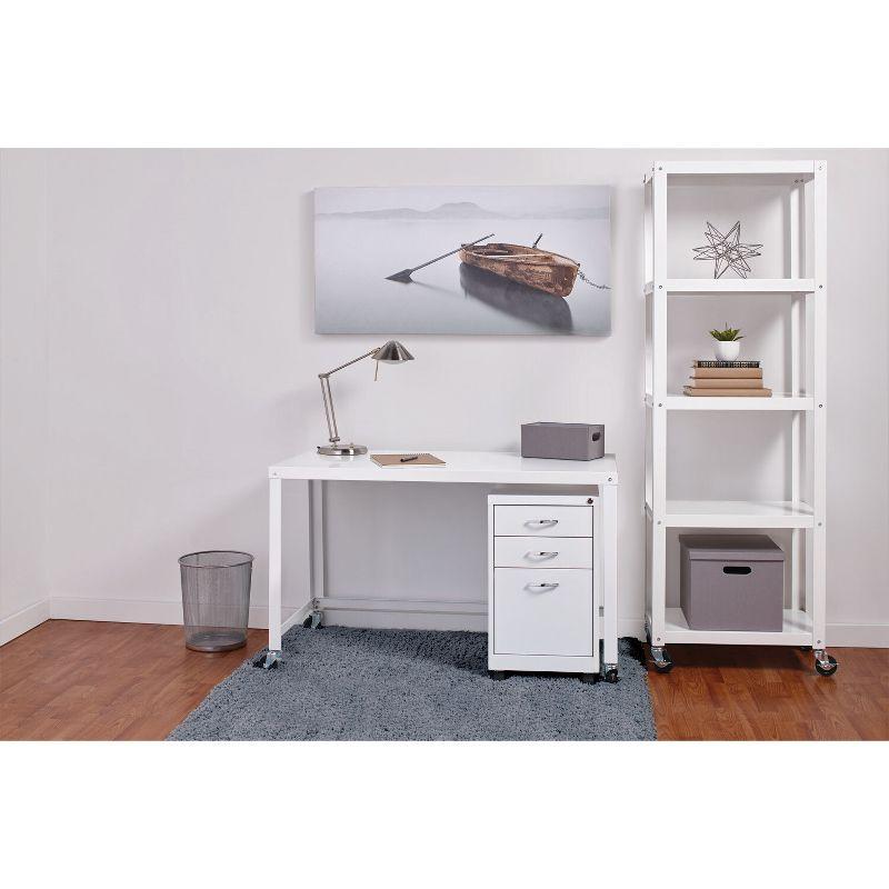 White 72" Industrial Metal 5-Shelf Mobile Bookcase