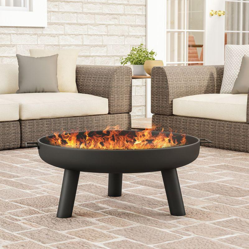 Black Round Steel Free-Standing Outdoor Fire Pit