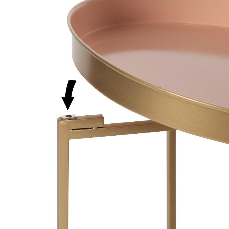 Celia Round Gold & Pink Metal Side Table, 21" Glam Accent