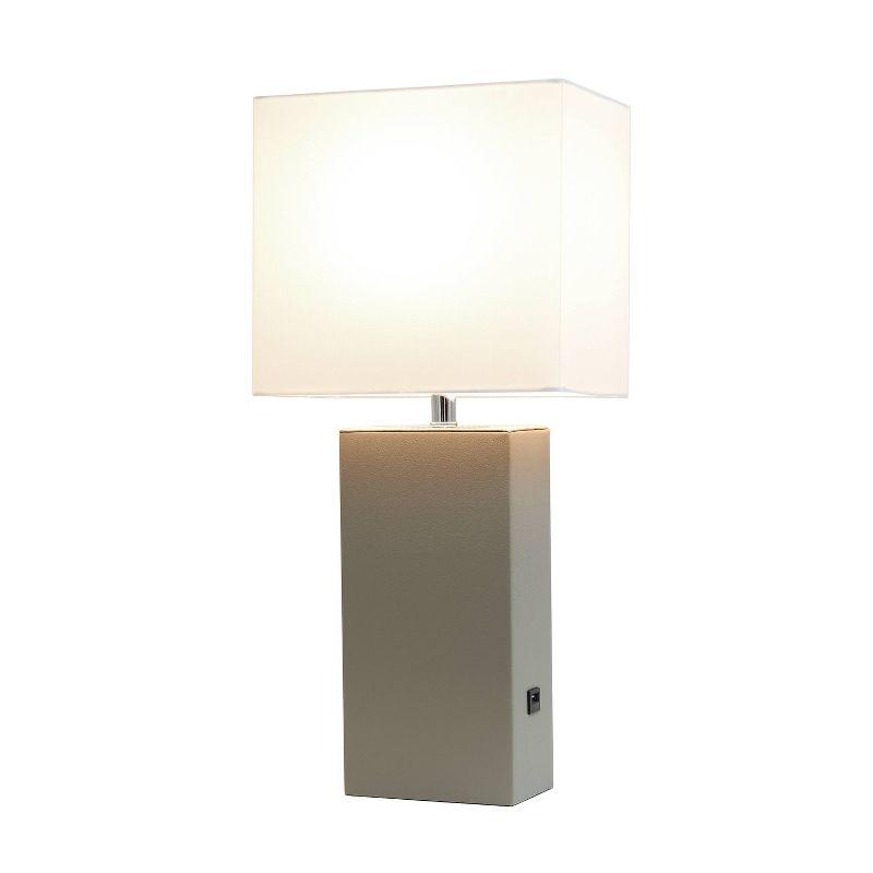 Modern Leather Table Lamp with USB and Fabric Shade - Elegant Designs