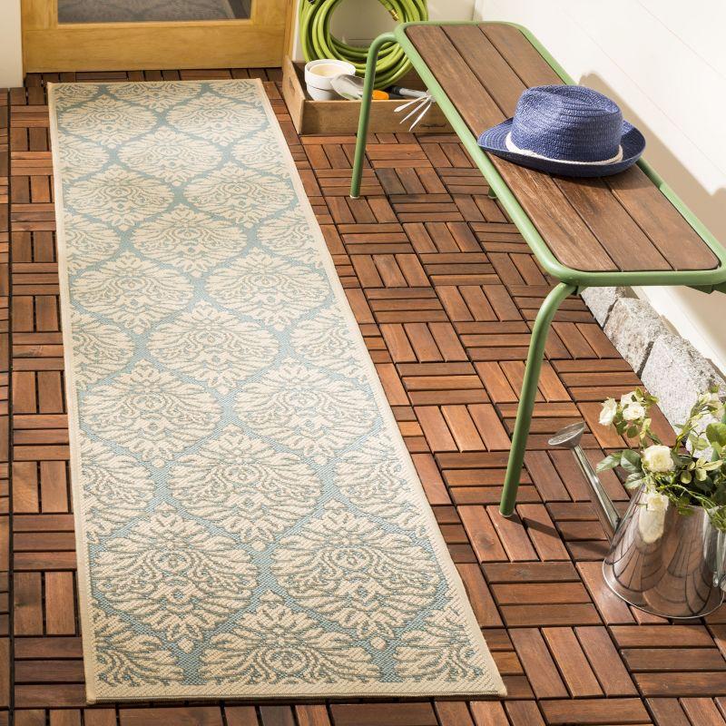 Beach House BHS135 POWER LOOMED Indoor/Outdoor Runner Rug - Aqua/Cream - 2'2"x4' - Safavieh
