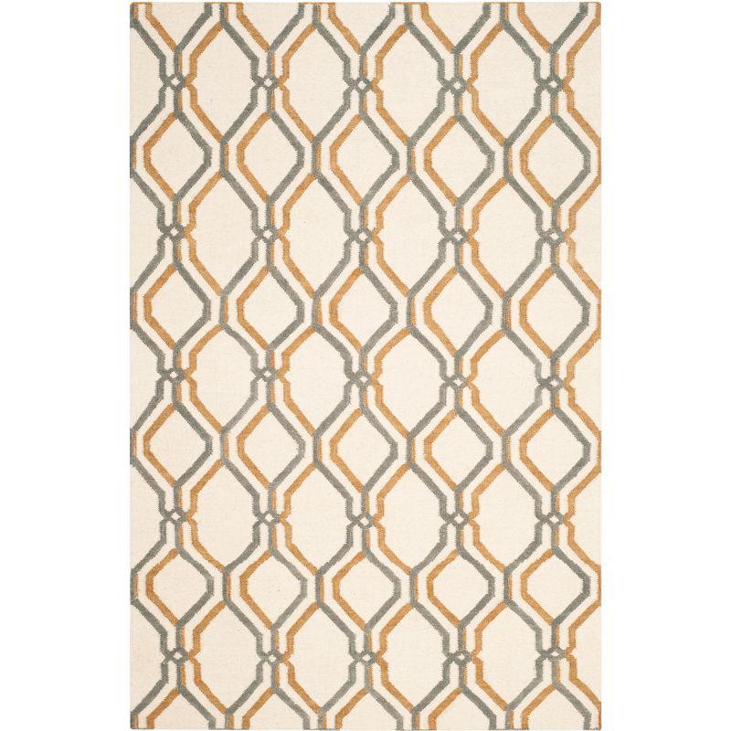 Ivory and Gray Geometric Wool Flat Woven Area Rug