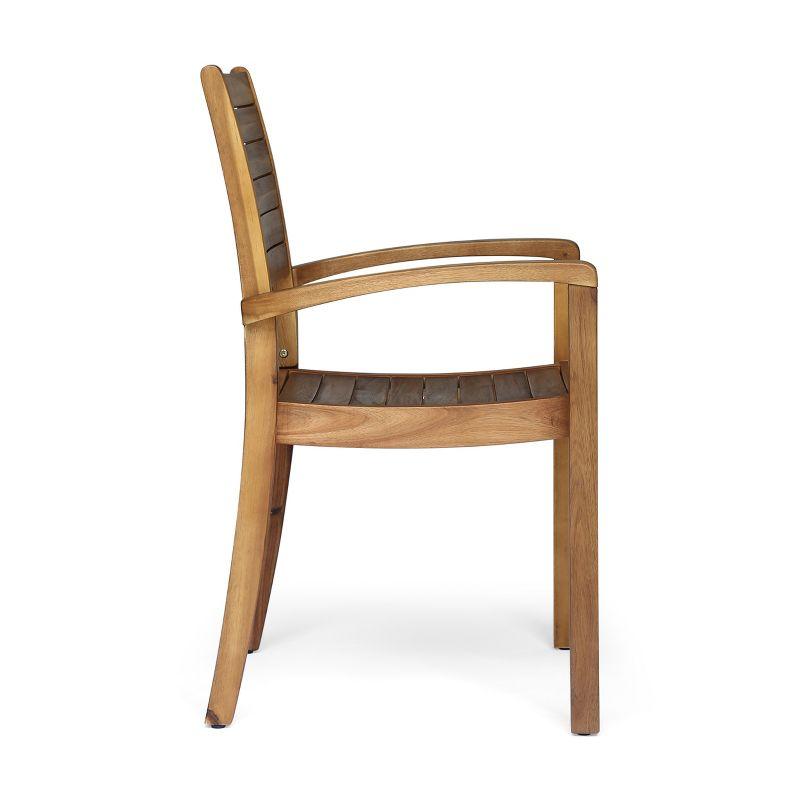 Miguel 2pk Acacia Wood Dining Chair - Teak - Christopher Knight Home: Water-Resistant, Traditional Style Patio Furniture