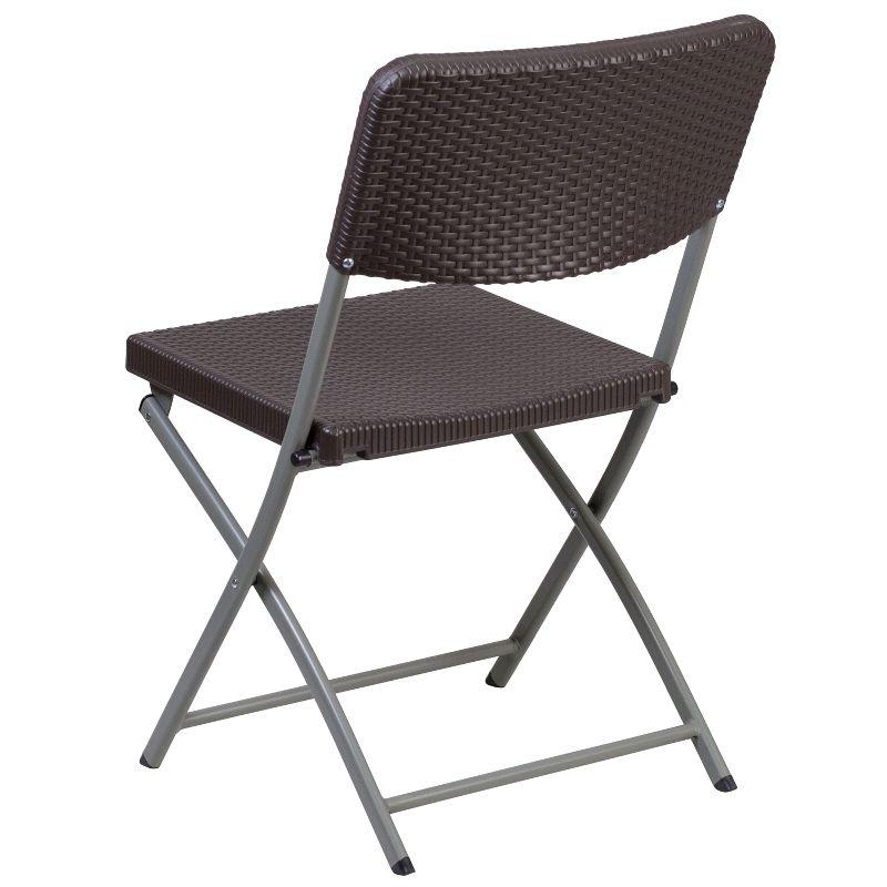 Emma and Oliver 2 Pack Brown Rattan Plastic Indoor-Outdoor Patio Folding Chair