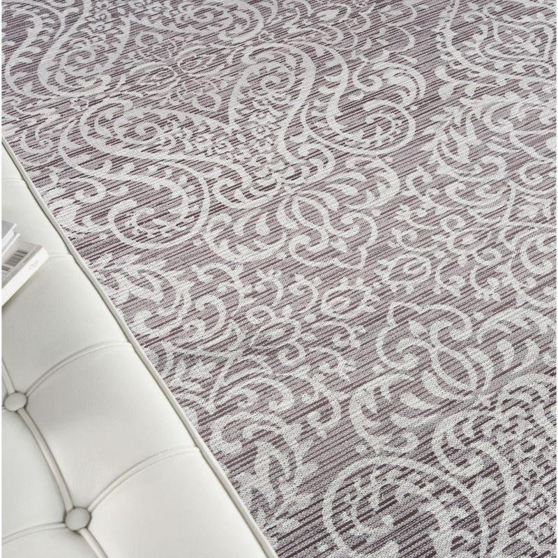 Damask Machine Washable Brown Area Rug