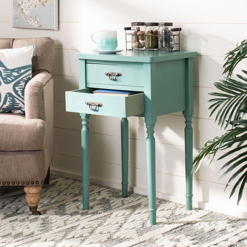 Dusty Green Transitional Poplar Wood End Table with Storage