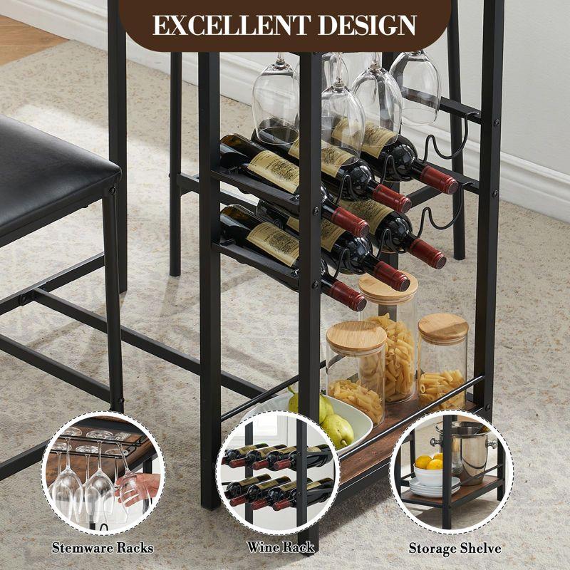 Whizmax Bar Table Set for 2 with Footrest, Kitchen Dining Table with 2 Upholstered Chairs, Small Space Counter Height Barstools for Counter Bar, Brown