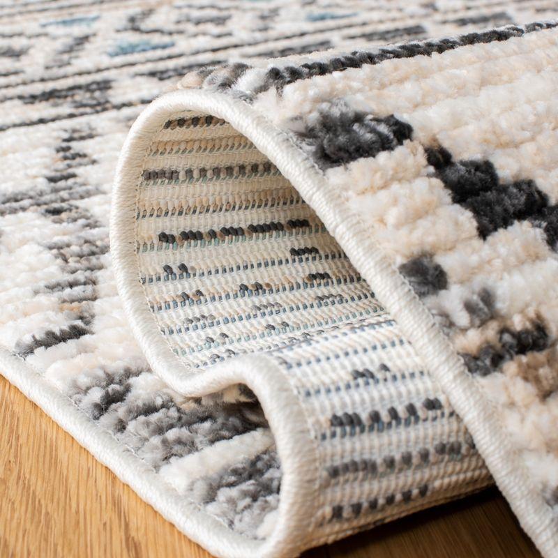 Ivory and Grey Synthetic Boho Area Rug