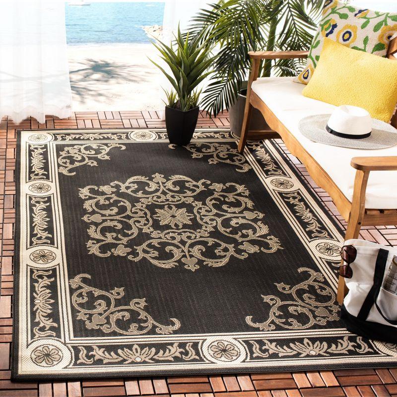 Black and Sand Baroque Print Outdoor Runner Rug