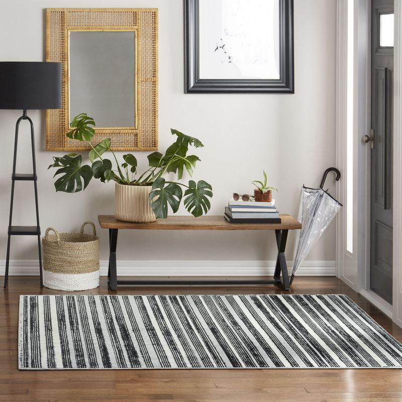 Everwash Light Grey/Charcoal Grey Striped Washable Area Rug, 6'6" x 9'2"