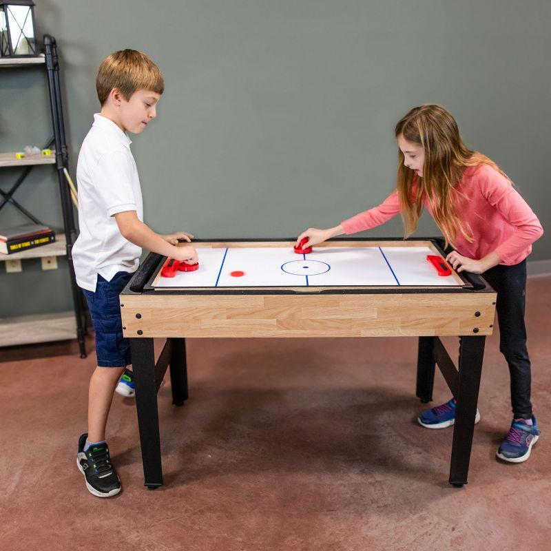 Sunnydaze Indoor Multi-Game Table with Billiards, Push Hockey, Foosball, Ping Pong, Bowling, and More - Light Wood Look