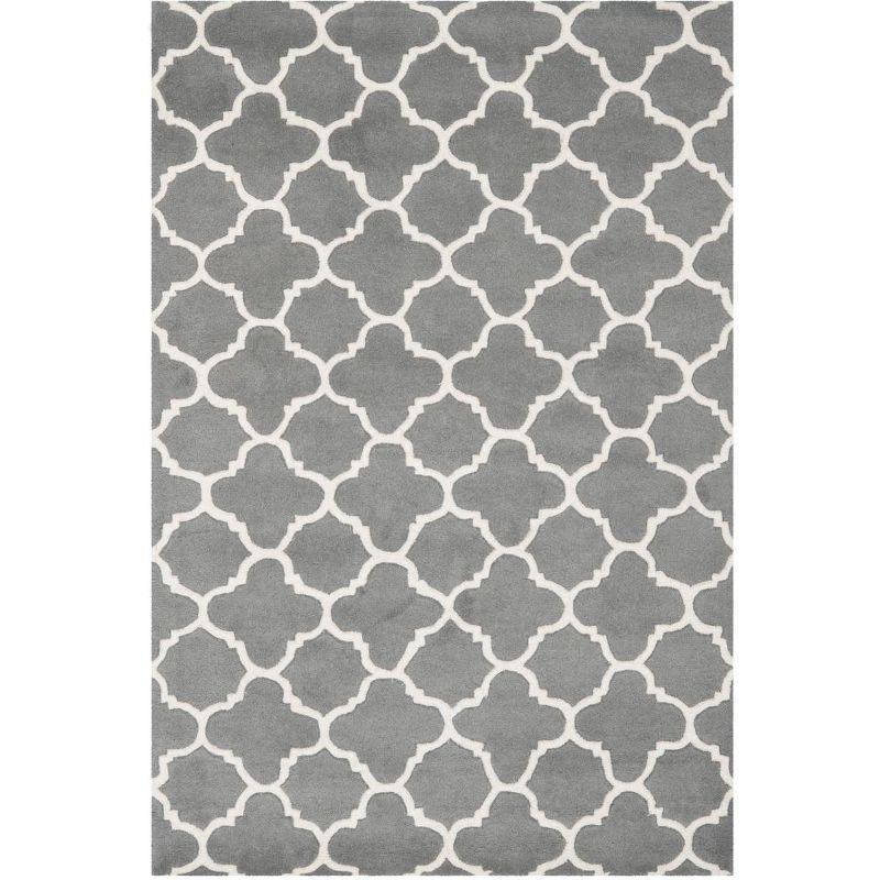 Dark Grey and Ivory Hand-Tufted Wool 4' x 6' Area Rug