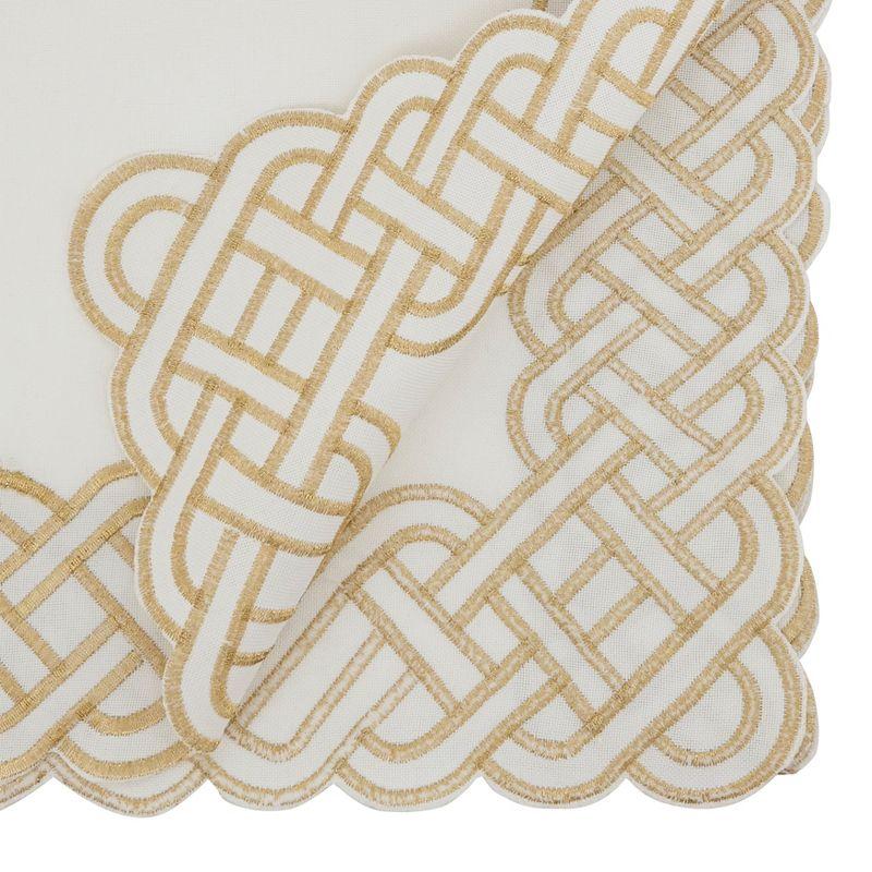 White and Gold Braid Embroidered Polyester Table Runner