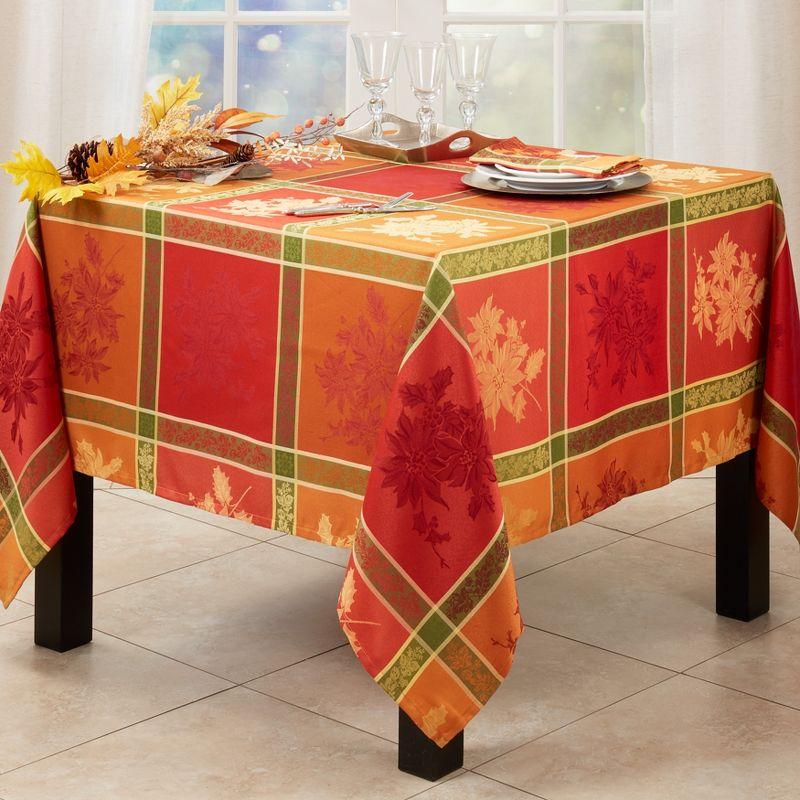 Saro Lifestyle Timeless Jacquard Tablecloth with Fall Leaves Design