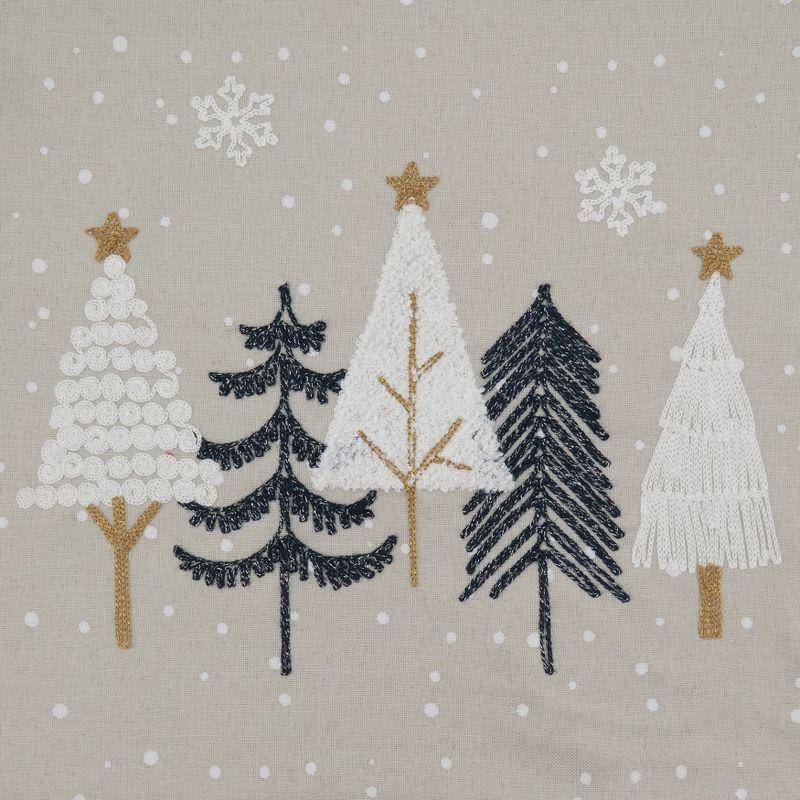 Embroidered Beige Christmas Trees Polyester Table Runner