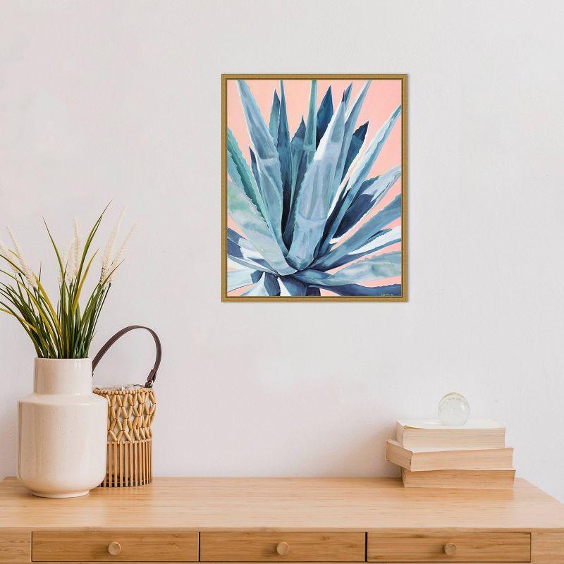 16" x 20" Agave with Coral by Alana Clumeck Framed Canvas Wall Art Gold - Amanti Art