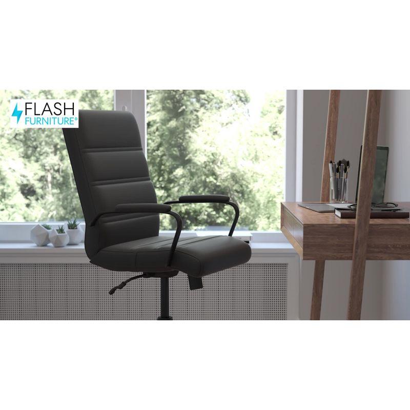 Black LeatherSoft Mid-Back Executive Swivel Office Chair with Fixed Arms