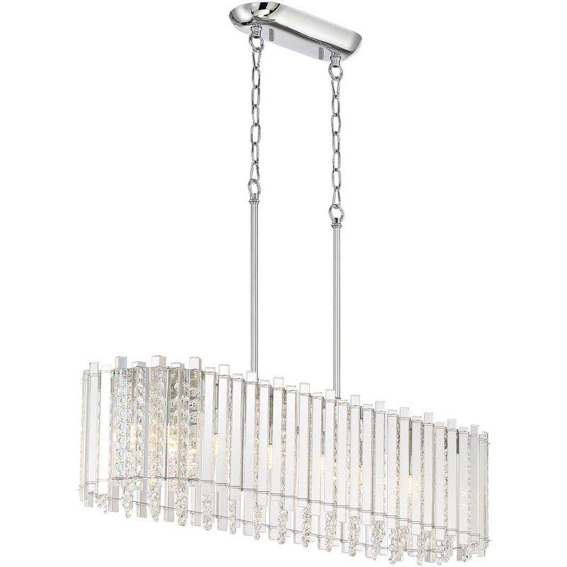 Possini Euro Design Mirabell Chrome Linear Island Pendant Chandelier 34" Wide Modern LED Clear Glass Crystal 6-Light Fixture for Dining Room Kitchen